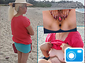 blondie showing off her saggy tits and fuckholes at public beach
